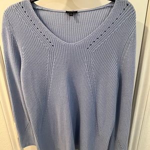 Talbots long sleeve v-neck periwinkle sweater chic details throughout
